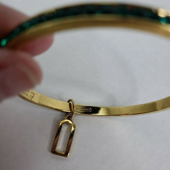 Coach Bangle Bracelet Designer Signed Gold Green - Picture 4 of 8